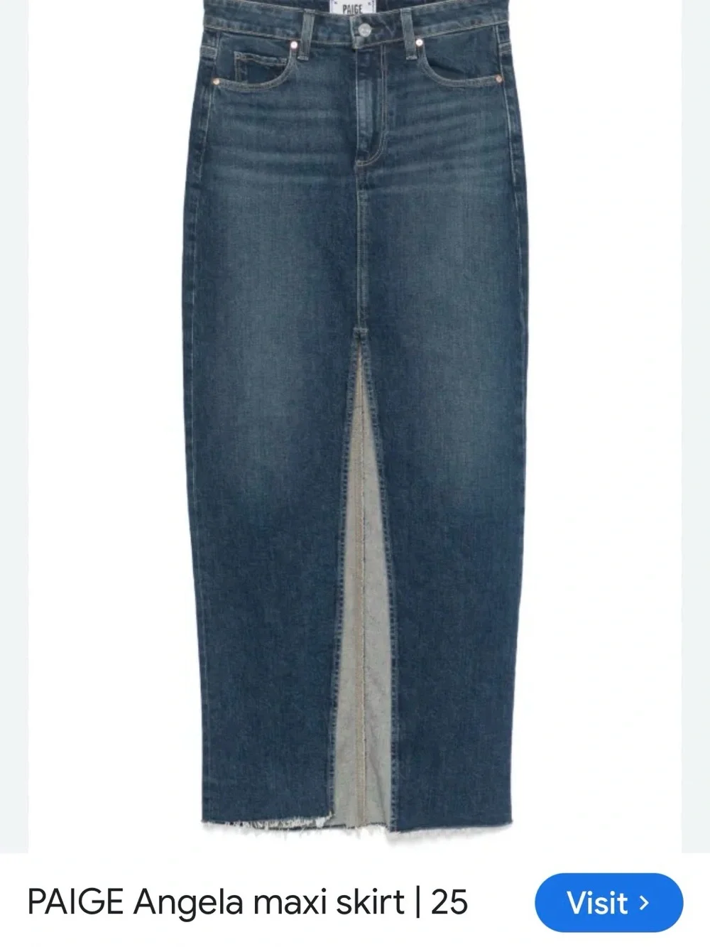 PAIGE Mid-Blue Straight-Leg Denim Skirt with Front Slit